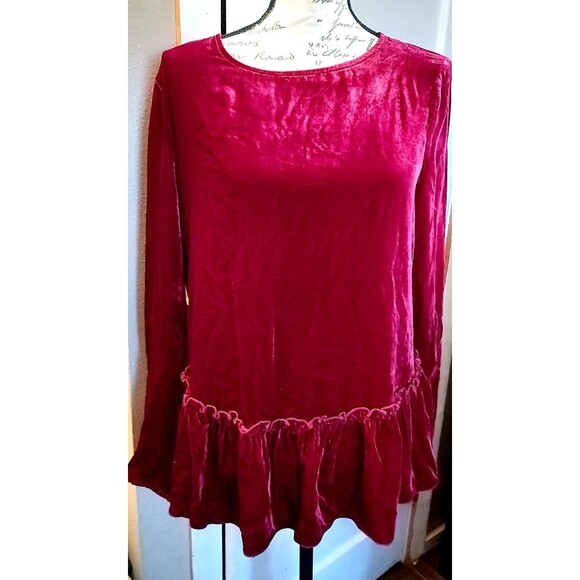 SUNDANCE Women’s Size Medium Crimson Deep Red Velvet Peplum Holiday Work Classic - Picture 1 of 3